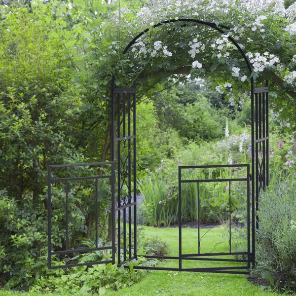 Outsunny 8ft Metal Garden Arch Grey with Double Doors Locking Gate for Wedding Bridal Party - product image 10