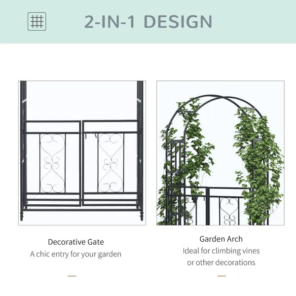 Outsunny 8ft Metal Garden Arch Grey with Double Doors Locking Gate for Wedding Bridal Party - product image 4