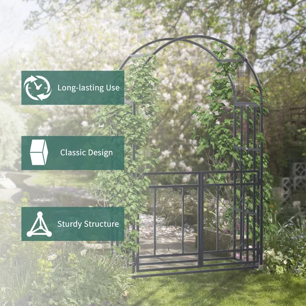 Outsunny 8ft Metal Garden Arch Grey with Double Doors Locking Gate for Wedding Bridal Party - product image 6