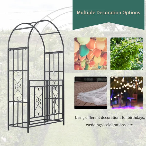 Outsunny 8ft Metal Garden Arch Grey with Double Doors Locking Gate for Wedding Bridal Party - product image 7