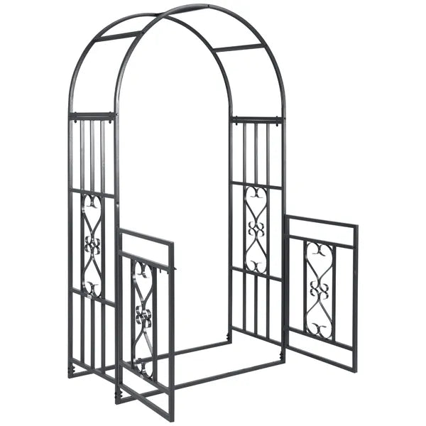 Outsunny 8ft Metal Garden Arch Grey with Double Doors Locking Gate for Wedding Bridal Party - product image 11