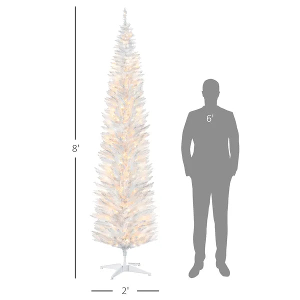 HOMCOM 8 Ft Pencil Christmas Tree, Slim Pre-Lit Christmas Tree with Realistic Branches and Warm White LED Lights, White - product image 3