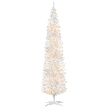 HOMCOM 8 Ft Pencil Christmas Tree, Slim Pre-Lit Christmas Tree with Realistic Branches and Warm White LED Lights, White - product image 1