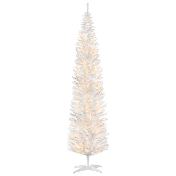 HOMCOM 8 Ft Pencil Christmas Tree, Slim Pre-Lit Christmas Tree with Realistic Branches and Warm White LED Lights, White - product image 1