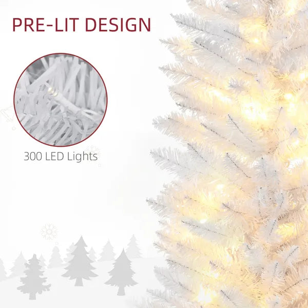 HOMCOM 8 Ft Pencil Christmas Tree, Slim Pre-Lit Christmas Tree with Realistic Branches and Warm White LED Lights, White - product image 5