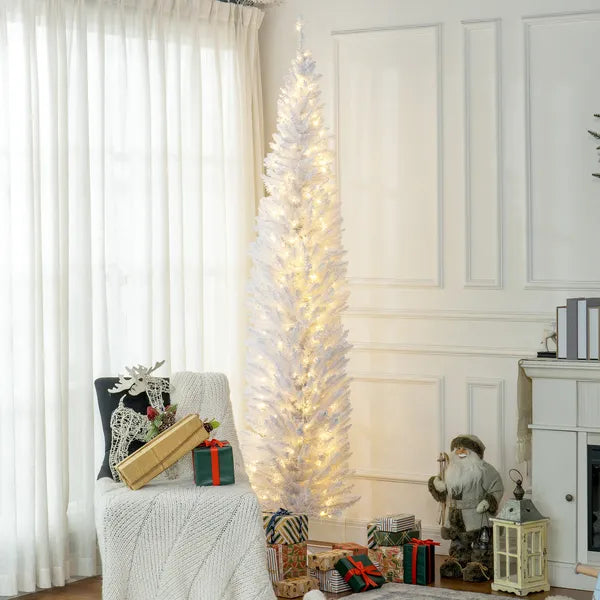 HOMCOM 8 Ft Pencil Christmas Tree, Slim Pre-Lit Christmas Tree with Realistic Branches and Warm White LED Lights, White - product image 10