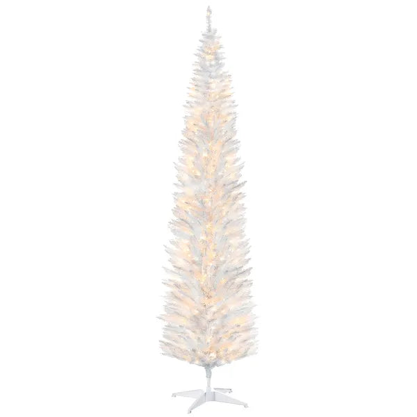 HOMCOM 8 Ft Pencil Christmas Tree, Slim Pre-Lit Christmas Tree with Realistic Branches and Warm White LED Lights, White - product image 11