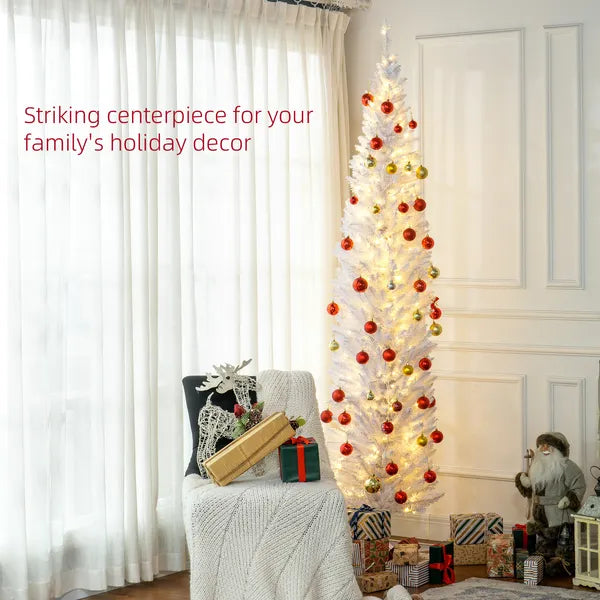 HOMCOM 8 Ft Pencil Christmas Tree, Slim Pre-Lit Christmas Tree with Realistic Branches and Warm White LED Lights, White - product image 4