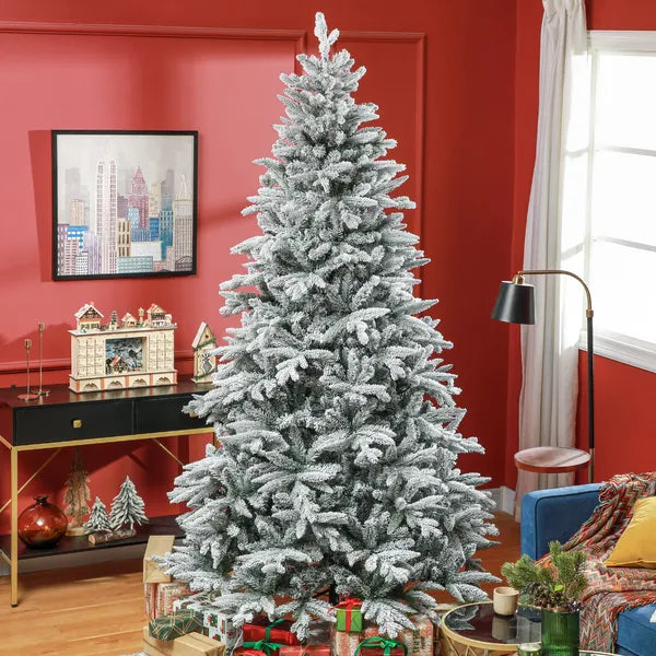 8ft Snow Xmas Trees, Flocked Christmas Tree with Snow Tips, Easy Assembly, Hinged Xmas Tree for Home Office Holiday - product image 2