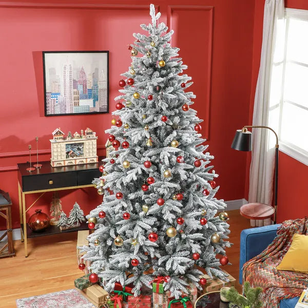8ft Snow Xmas Trees, Flocked Christmas Tree with Snow Tips, Easy Assembly, Hinged Xmas Tree for Home Office Holiday - product image 8