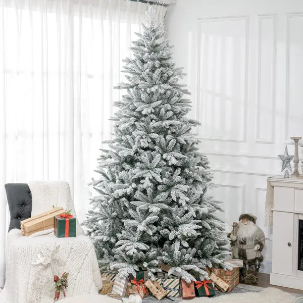 8ft Snow Xmas Trees, Flocked Christmas Tree with Snow Tips, Easy Assembly, Hinged Xmas Tree for Home Office Holiday - product image 10