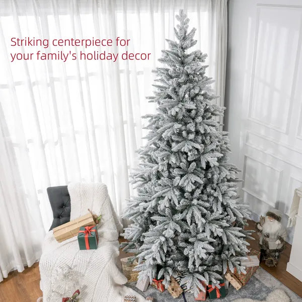 8ft Snow Xmas Trees, Flocked Christmas Tree with Snow Tips, Easy Assembly, Hinged Xmas Tree for Home Office Holiday - product image 4