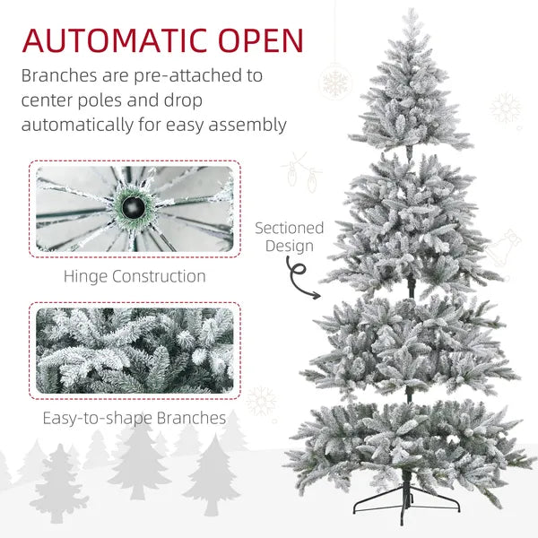 8ft Snow Xmas Trees, Flocked Christmas Tree with Snow Tips, Easy Assembly, Hinged Xmas Tree for Home Office Holiday - product image 6