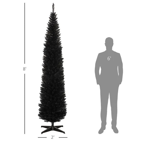 HOMCOM 8ft Tall Skinny Christmas Tree, Unlit Pencil Artificial Christmas Tree with 618 Tips and Plastic Base for Holiday, Black - product image 3