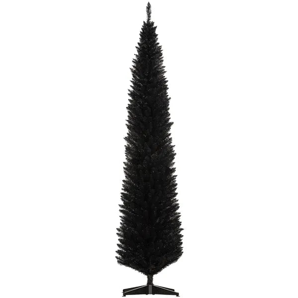 HOMCOM 8ft Tall Skinny Christmas Tree, Unlit Pencil Artificial Christmas Tree with 618 Tips and Plastic Base for Holiday, Black - product image 1