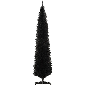 HOMCOM 8ft Tall Skinny Christmas Tree, Unlit Pencil Artificial Christmas Tree with 618 Tips and Plastic Base for Holiday, Black - product image 1