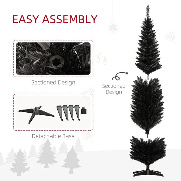 HOMCOM 8ft Tall Skinny Christmas Tree, Unlit Pencil Artificial Christmas Tree with 618 Tips and Plastic Base for Holiday, Black - product image 7