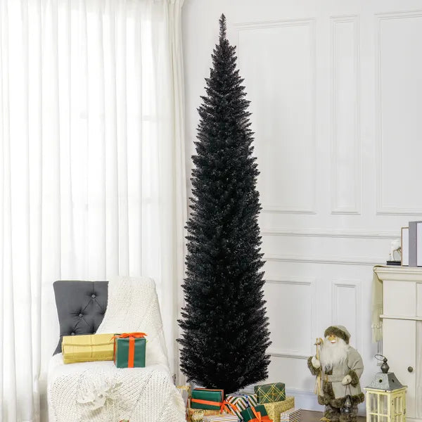 HOMCOM 8ft Tall Skinny Christmas Tree, Unlit Pencil Artificial Christmas Tree with 618 Tips and Plastic Base for Holiday, Black - product image 2