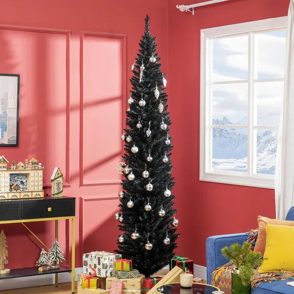 HOMCOM 8ft Tall Skinny Christmas Tree, Unlit Pencil Artificial Christmas Tree with 618 Tips and Plastic Base for Holiday, Black - product image 10