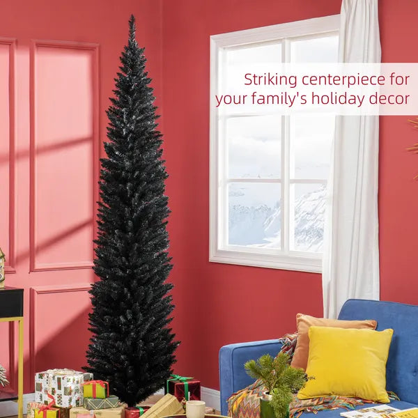 HOMCOM 8ft Tall Skinny Christmas Tree, Unlit Pencil Artificial Christmas Tree with 618 Tips and Plastic Base for Holiday, Black - product image 4
