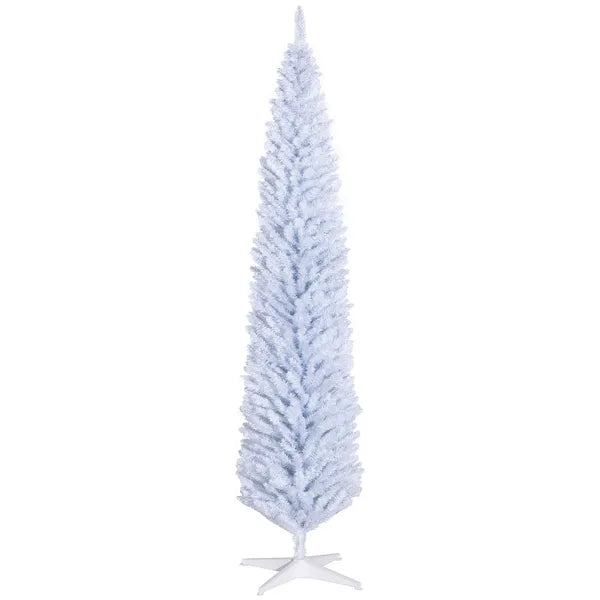 HOMCOM 8 Ft Tall Skinny Christmas Tree, Unlit Pencil Artificial Christmas Tree w/ 618 Tips and Plastic Base for Holiday, White - product image 11