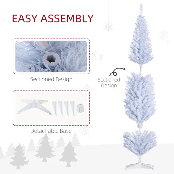 HOMCOM 8 Ft Tall Skinny Christmas Tree, Unlit Pencil Artificial Christmas Tree w/ 618 Tips and Plastic Base for Holiday, White - product image 7