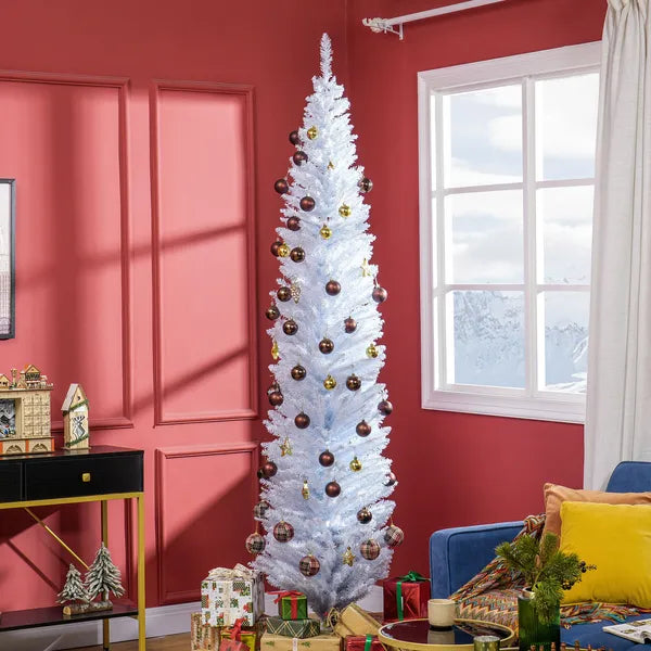 HOMCOM 8 Ft Tall Skinny Christmas Tree, Unlit Pencil Artificial Christmas Tree w/ 618 Tips and Plastic Base for Holiday, White - product image 10