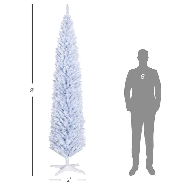 HOMCOM 8 Ft Tall Skinny Christmas Tree, Unlit Pencil Artificial Christmas Tree w/ 618 Tips and Plastic Base for Holiday, White - product image 3