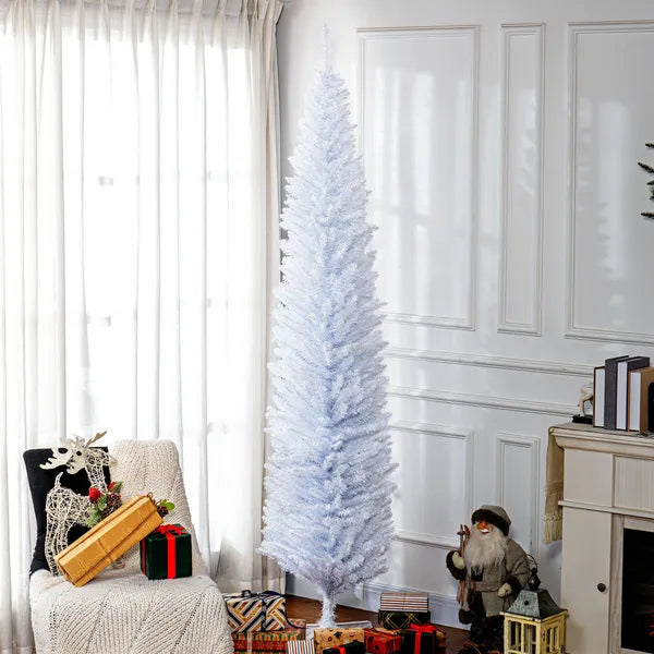 HOMCOM 8 Ft Tall Skinny Christmas Tree, Unlit Pencil Artificial Christmas Tree w/ 618 Tips and Plastic Base for Holiday, White - product image 2