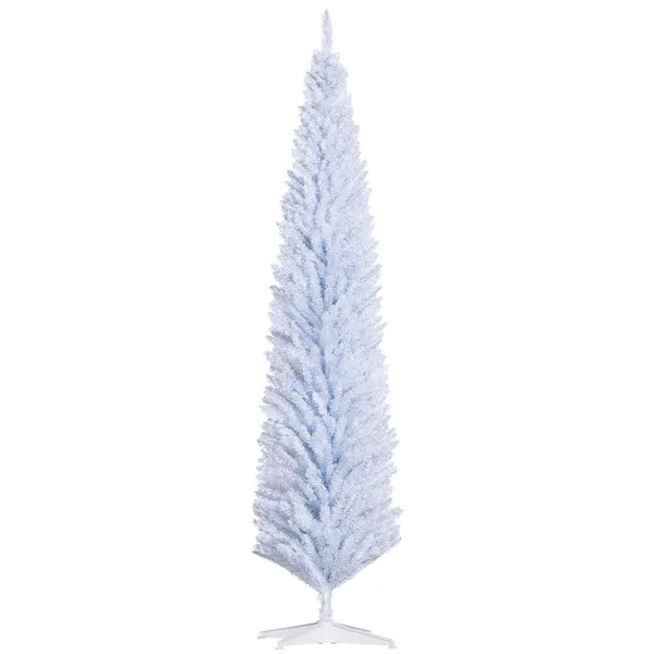 HOMCOM 8 Ft Tall Skinny Christmas Tree, Unlit Pencil Artificial Christmas Tree w/ 618 Tips and Plastic Base for Holiday, White - product image 1