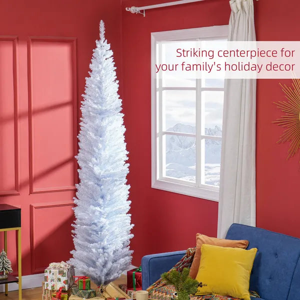 HOMCOM 8 Ft Tall Skinny Christmas Tree, Unlit Pencil Artificial Christmas Tree w/ 618 Tips and Plastic Base for Holiday, White - product image 4