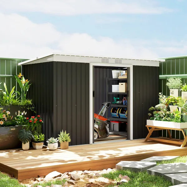 9 x 4.5 ft Outdoor Metal Garden Storage Shed with Vents, Gray - product image 10