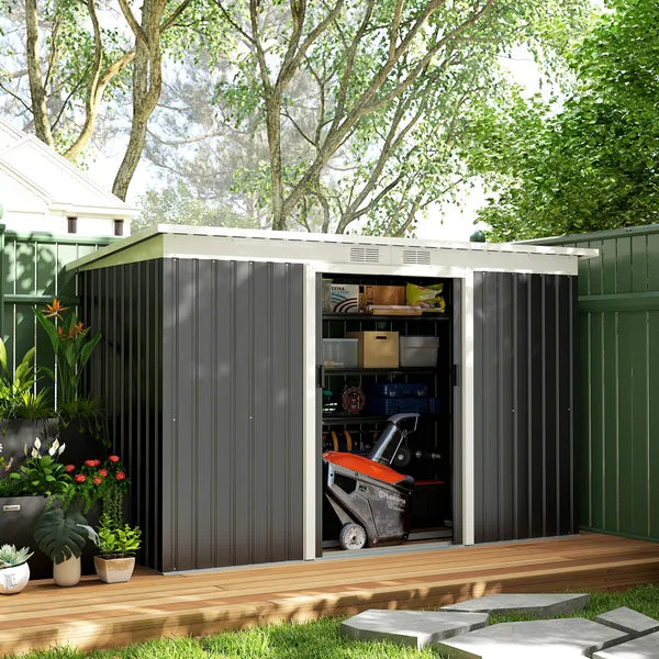 9 x 4.5 ft Outdoor Metal Garden Storage Shed with Vents, Gray - product image 9