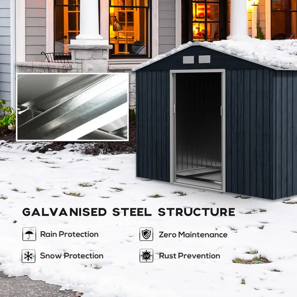 Outsunny 9 ft x 6 ft Metal Storage Shed - Dark Gray, Garden Tool House, 2 Sliding Doors, 4 Air Vents, for Backyard, Patio and Lawn - product image 5