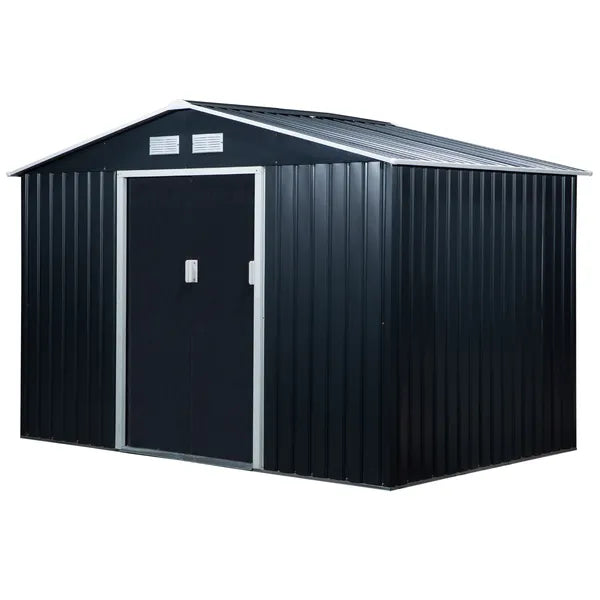 Outsunny 9 ft x 6 ft Metal Storage Shed - Dark Gray, Garden Tool House, 2 Sliding Doors, 4 Air Vents, for Backyard, Patio and Lawn - product image 11