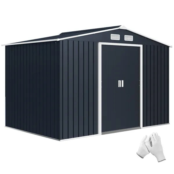 Outsunny 9' x 6' Outdoor Storage Shed, Garden Tool Metal Shed with Foundation Kit, Dark Gray - product image 11