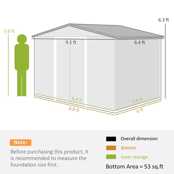 Outsunny 9' x 6' Outdoor Storage Shed, Garden Tool Metal Shed with Foundation Kit, Dark Gray - product image 3