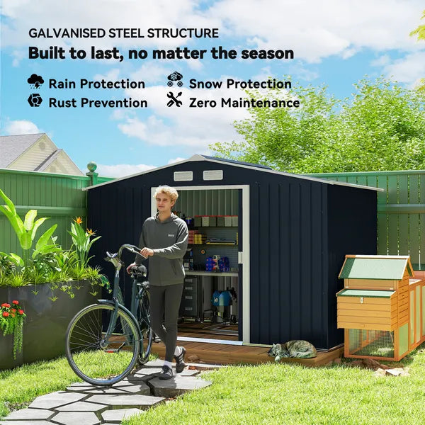 Outsunny 9' x 6' Outdoor Storage Shed, Garden Tool Metal Shed with Foundation Kit, Dark Gray - product image 4