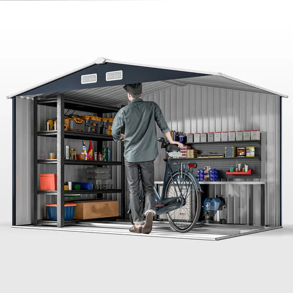 Outsunny 9' x 6' Outdoor Storage Shed, Garden Tool Metal Shed with Foundation Kit, Dark Gray - product image 9