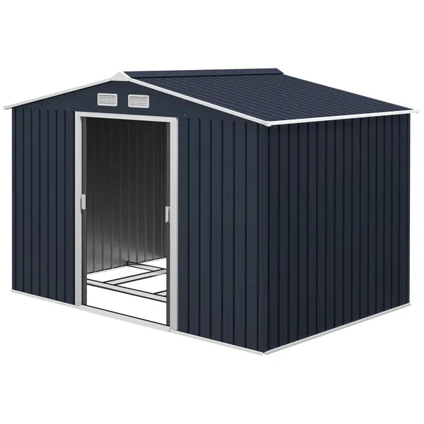 Outsunny 9' x 6' Outdoor Storage Shed, Garden Tool Metal Shed with Foundation Kit, Dark Gray - product image 1