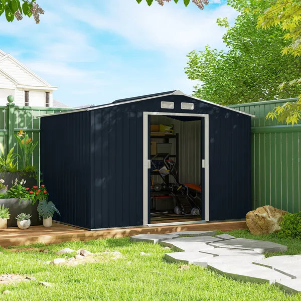 Outsunny 9' x 6' Outdoor Storage Shed, Garden Tool Metal Shed with Foundation Kit, Dark Gray - product image 10