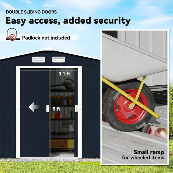 Outsunny 9' x 6' Outdoor Storage Shed, Garden Tool Metal Shed with Foundation Kit, Dark Gray - product image 5