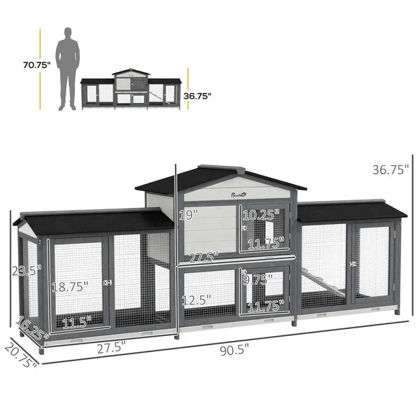 90.5" Wooden Rabbit Hutch Bunny Cage Pet Playpen House with Double Side Run Boxes, for Guinea Pig and Small Animals, Light Gray - product image 3