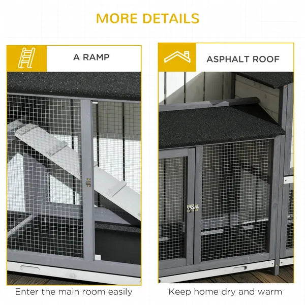90.5" Wooden Rabbit Hutch Bunny Cage Pet Playpen House with Double Side Run Boxes, for Guinea Pig and Small Animals, Light Gray - product image 7