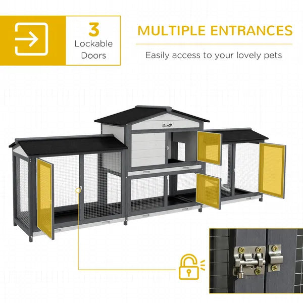 90.5" Wooden Rabbit Hutch Bunny Cage Pet Playpen House with Double Side Run Boxes, for Guinea Pig and Small Animals, Light Gray - product image 6