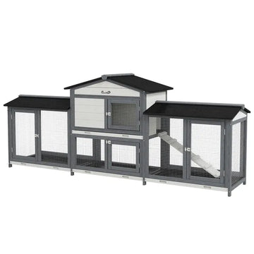 90.5" Wooden Rabbit Hutch Bunny Cage Pet Playpen House with Double Side Run Boxes, for Guinea Pig and Small Animals, Light Gray - product image 1