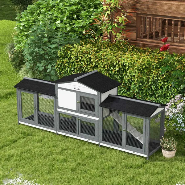 90.5" Wooden Rabbit Hutch Bunny Cage Pet Playpen House with Double Side Run Boxes, for Guinea Pig and Small Animals, Light Gray - product image 8