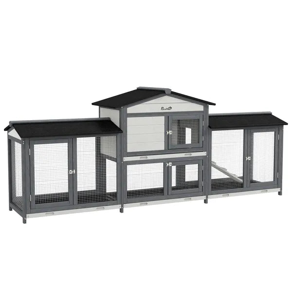 90.5" Wooden Rabbit Hutch Bunny Cage Pet Playpen House with Double Side Run Boxes, for Guinea Pig and Small Animals, Light Gray - product image 11