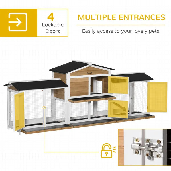 90.5" Wooden Rabbit Hutch Bunny Cage, Small Animals House with Double Side Run Boxes, for Guinea Pig and Small Animals, White - product image 6