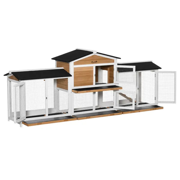 90.5" Wooden Rabbit Hutch Bunny Cage, Small Animals House with Double Side Run Boxes, for Guinea Pig and Small Animals, White - product image 11